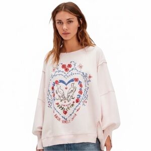 Free People Graphic Camden Sweatshirt Love Birds